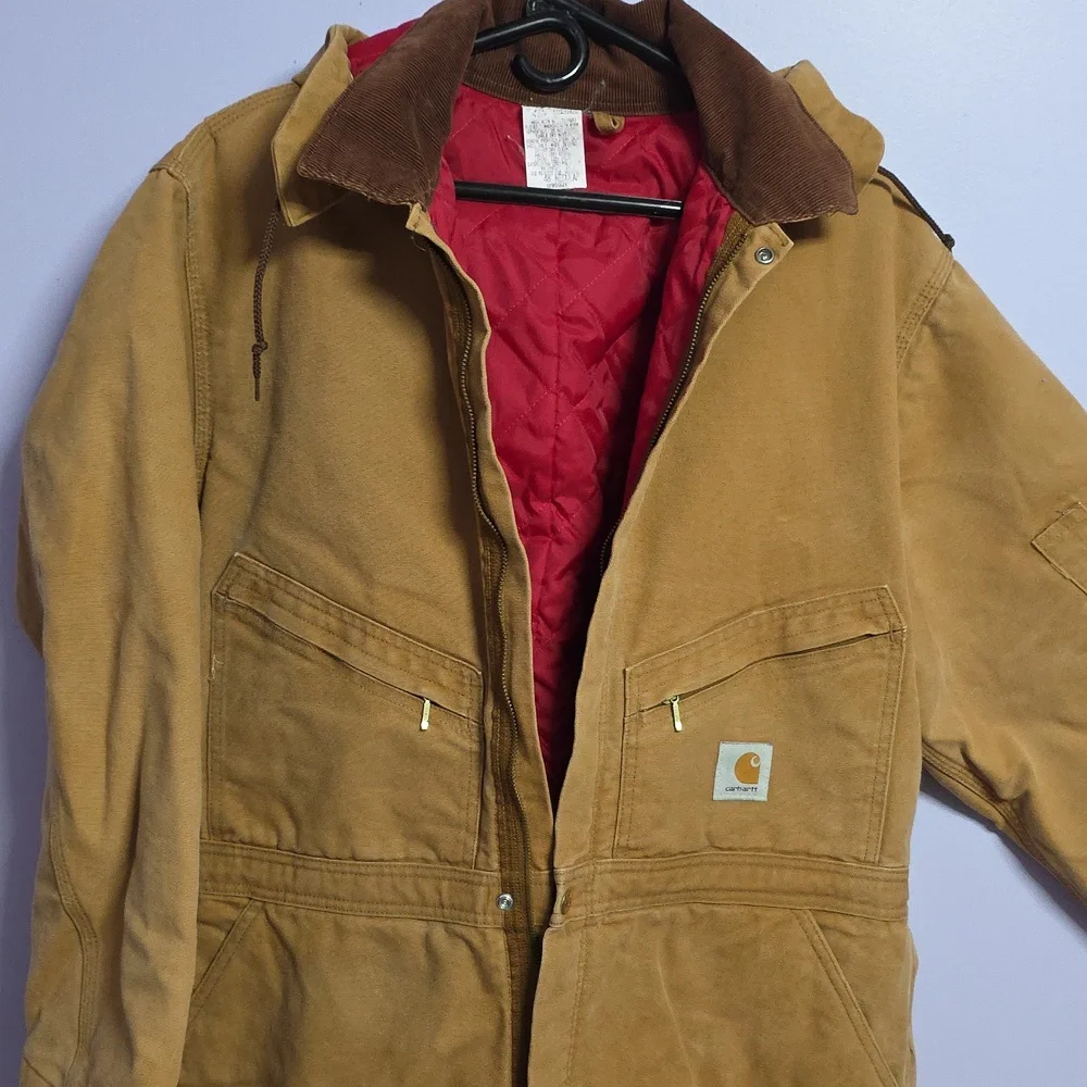 Carhartt Brown Coverall with Red Quilted Insulated Lining - Picture 4 of 9